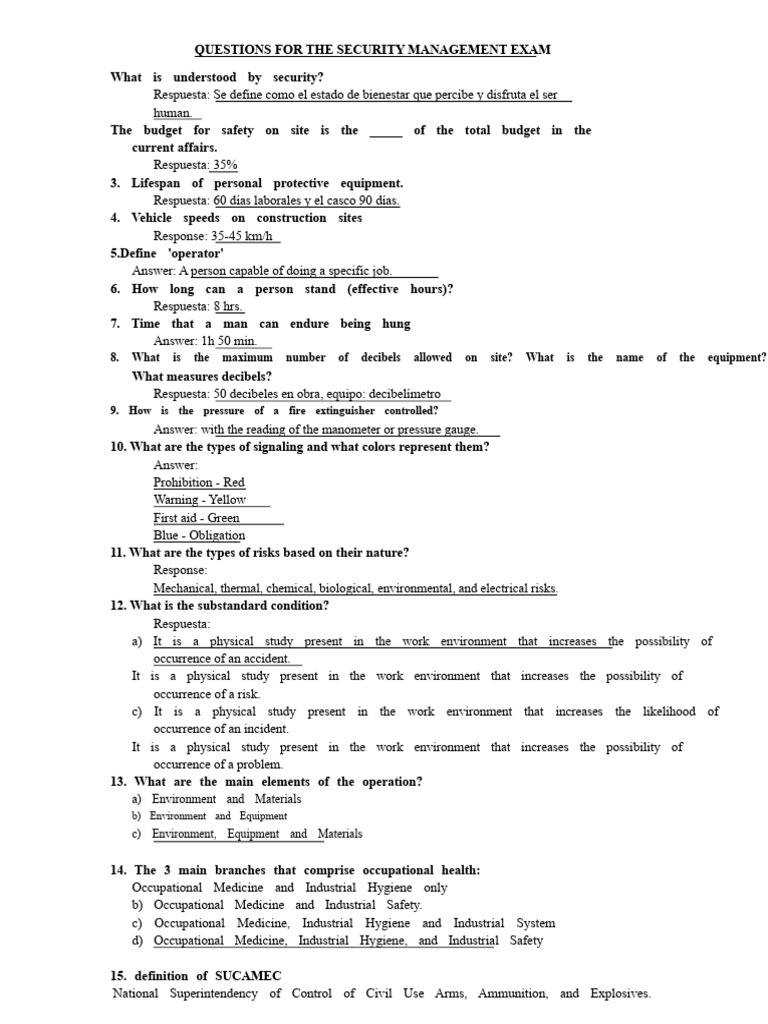 Security Management Questions | PDF | Occupational Safety And Health ...