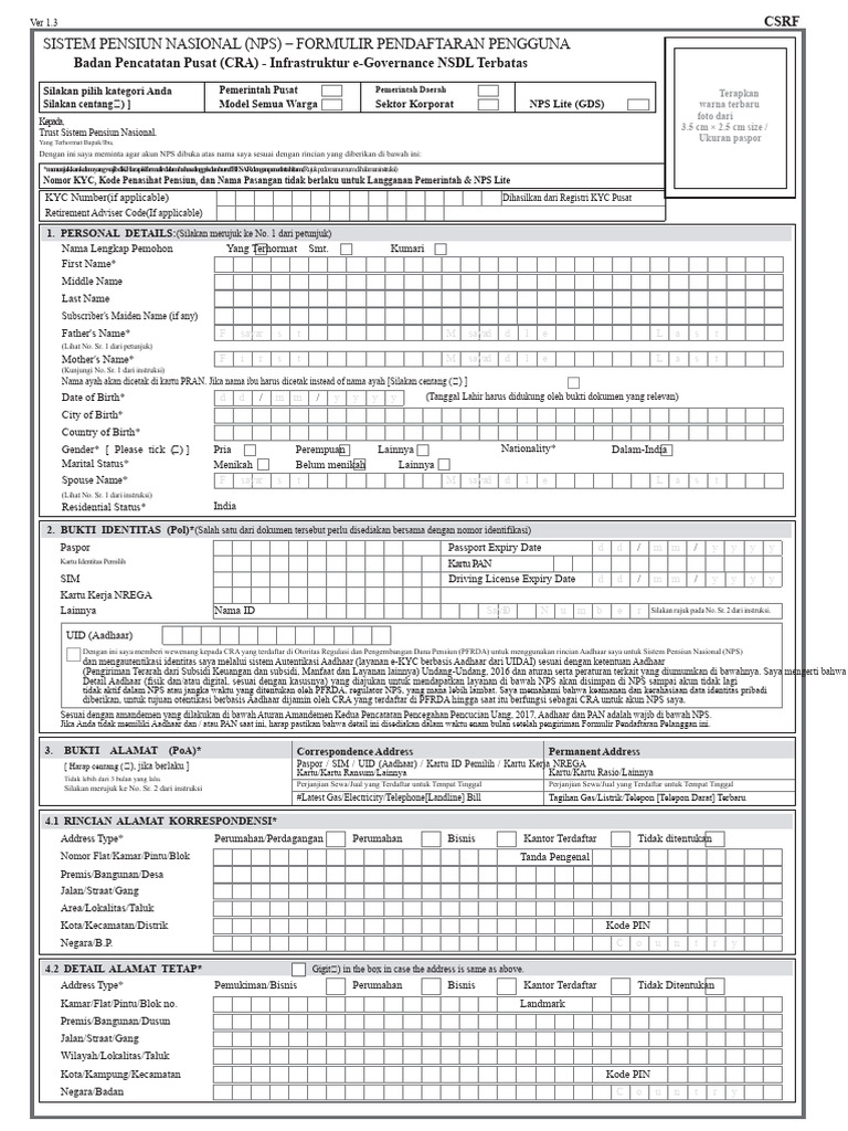Formulir Pendaftaran NPS Pengguna | PDF