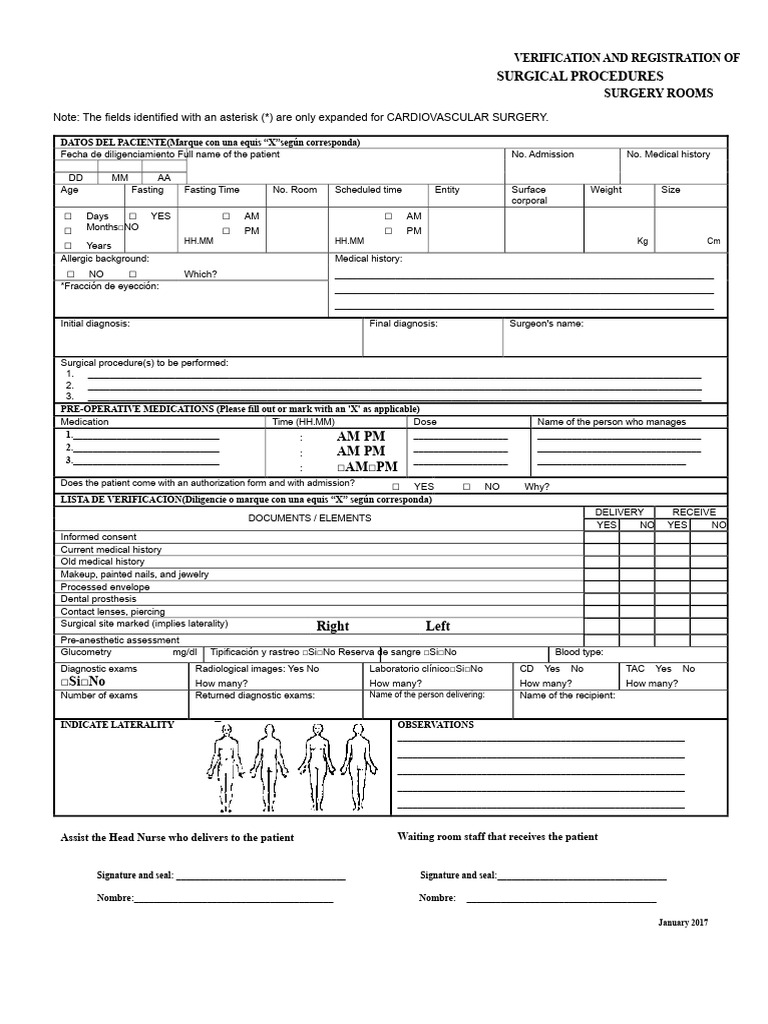 Surgical Procedure Verification Form | PDF | Surgery | Health Sciences