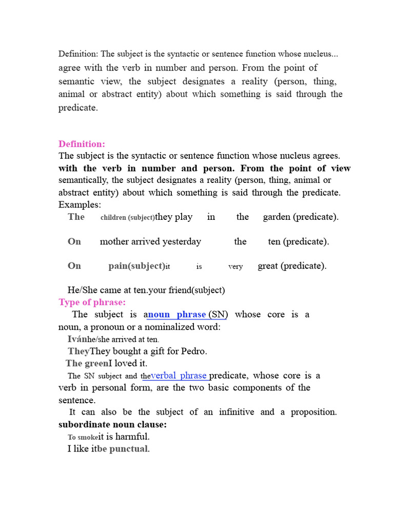 Understanding Sentence Subjects Explained | PDF | Subject (Grammar) | Verb
