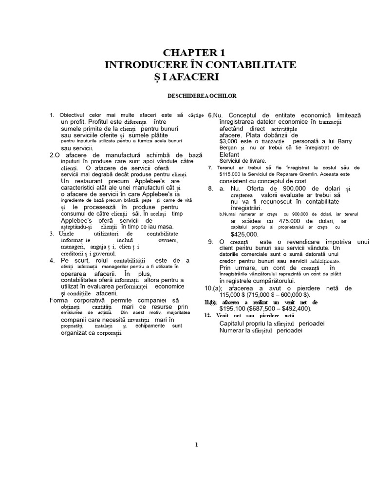Soluția La Capitolul 1 Contabilitate 26e Warren | PDF
