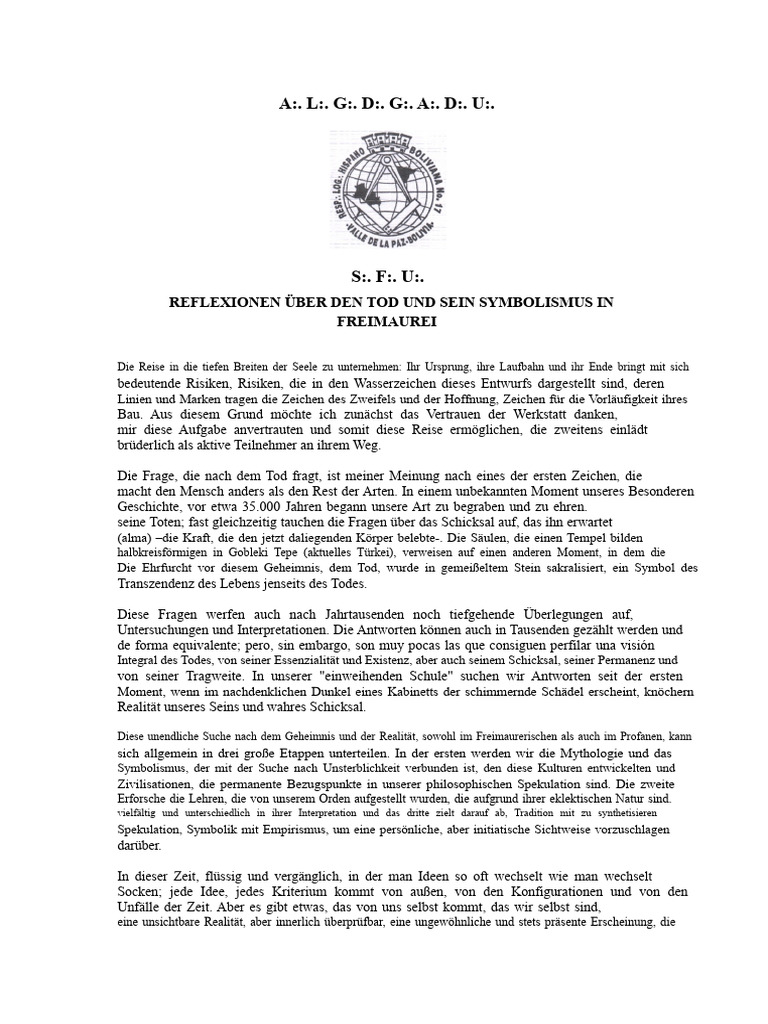 Reflexionen Über Den Tod Und Sein Symbolismus in Der Freimaurerei | PDF