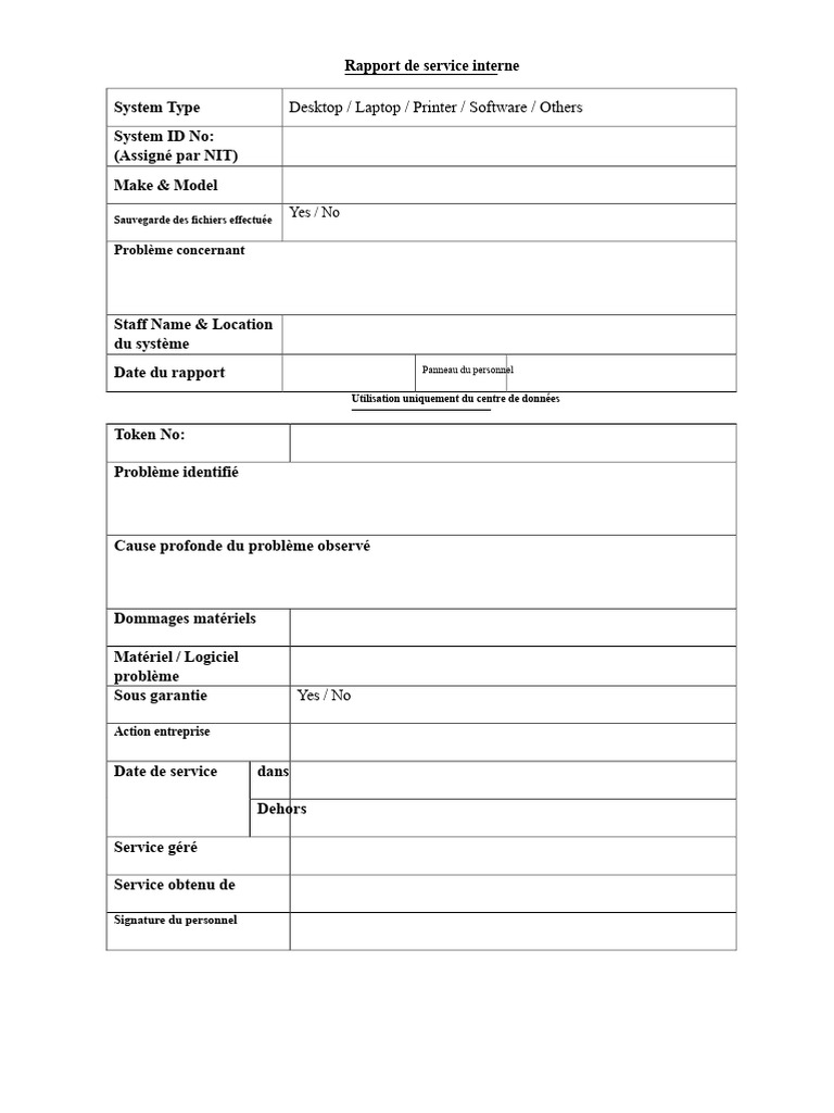 Rapport de service interne sur systèmes | PDF