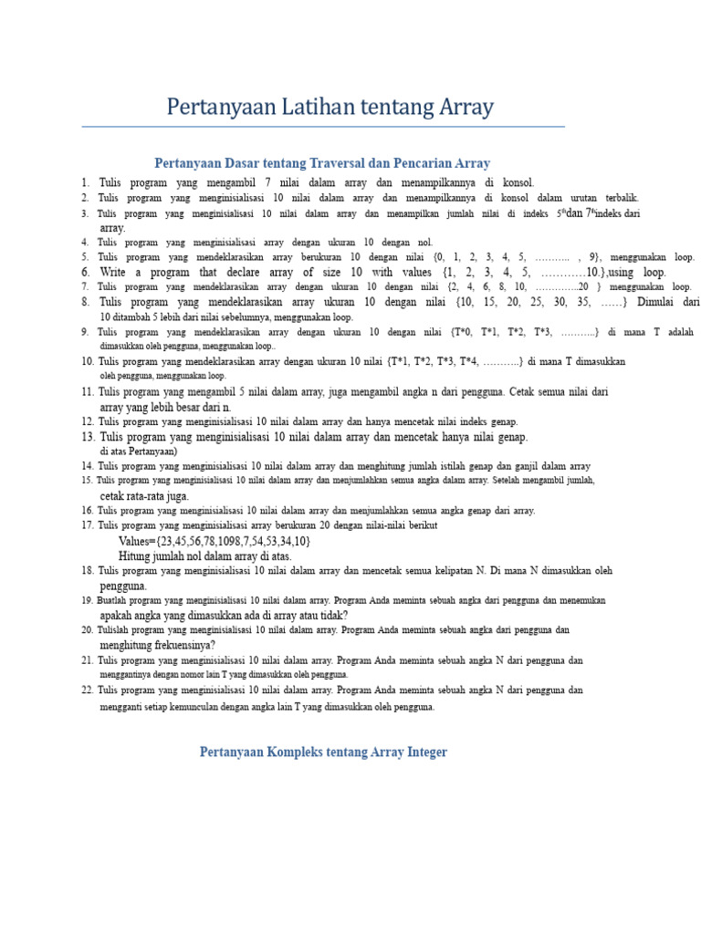 Pertanyaan Latihan Pemrograman Array | PDF