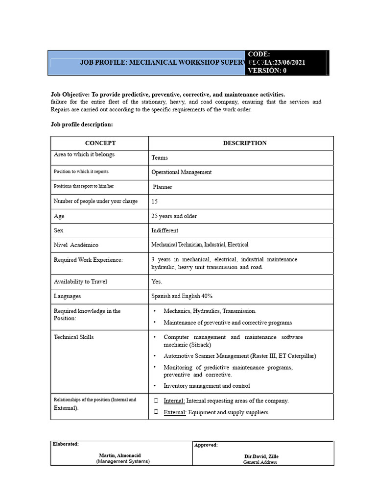 Mechanical Workshop Supervisor | PDF | Business