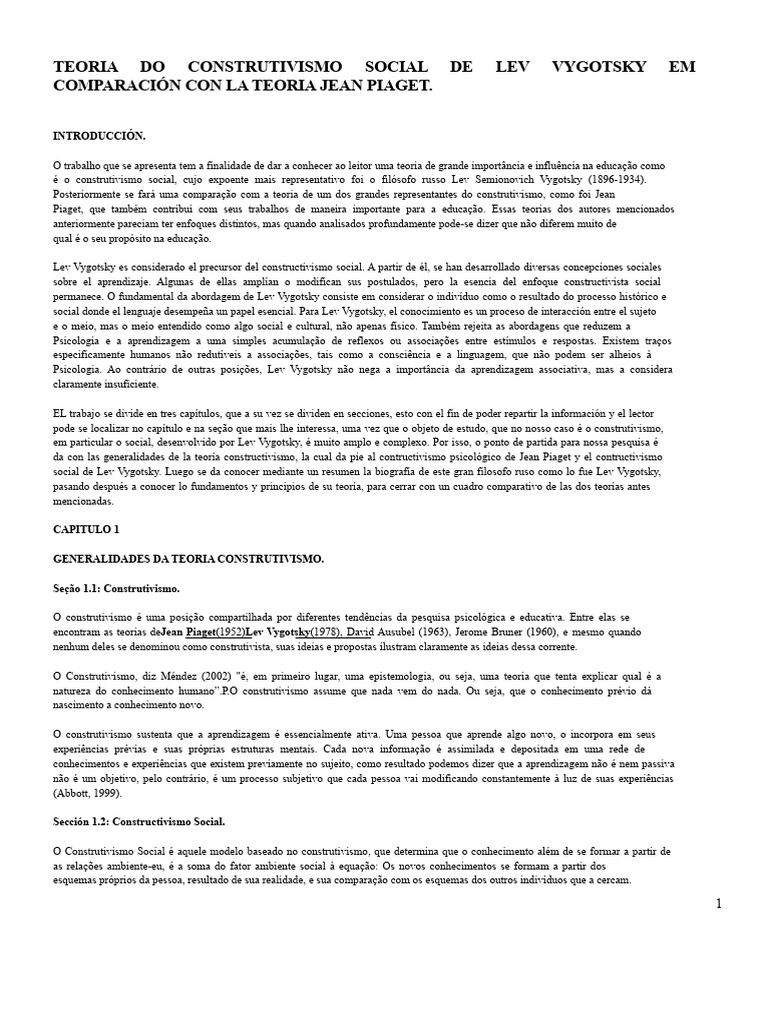 Construtivismo: Vygotsky vs. Piaget | PDF | Aprendizado | Psicologia