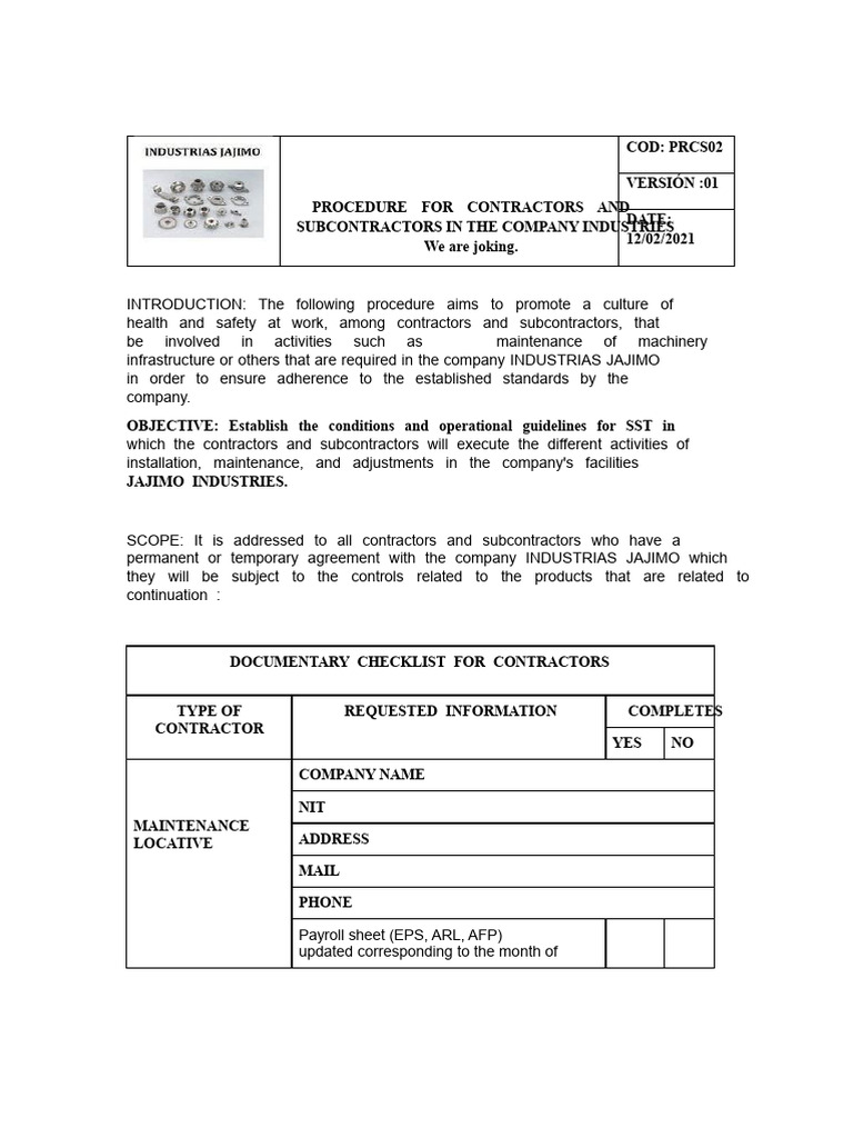 Contractor Safety Procedure Guide | PDF | Occupational Safety And ...