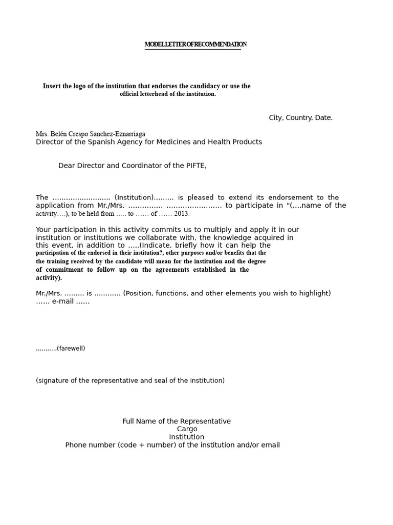 Letter of Endorsement Model | PDF
