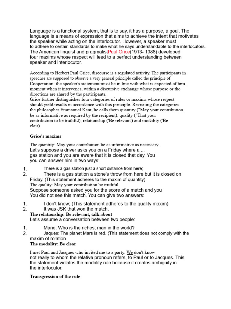 THE MAXIMS OF GRICE | PDF | Human Communication | Semiotics