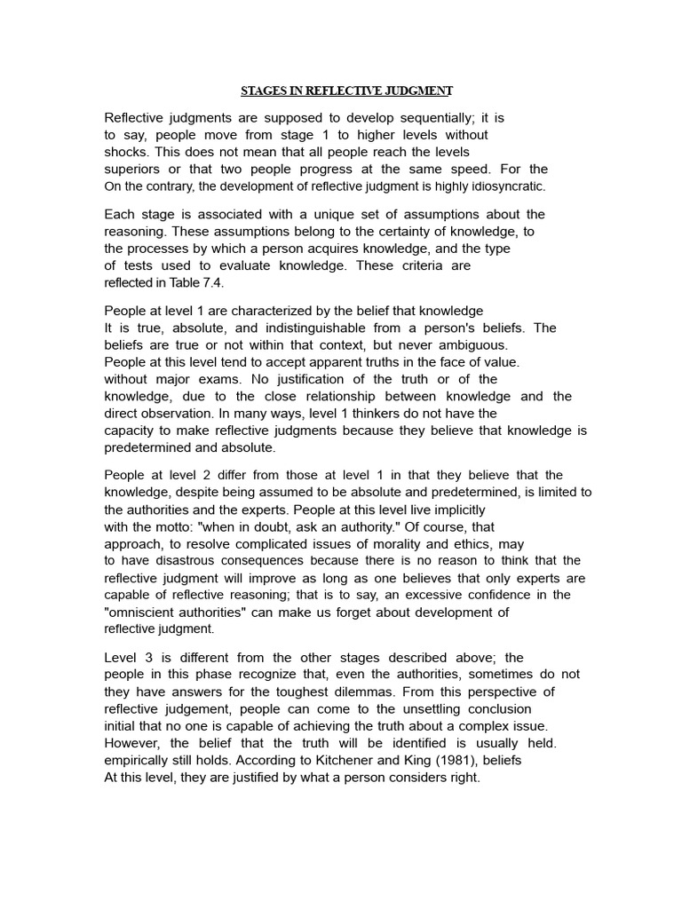 Stages of Reflective Judgment Development | PDF | Knowledge | Hope