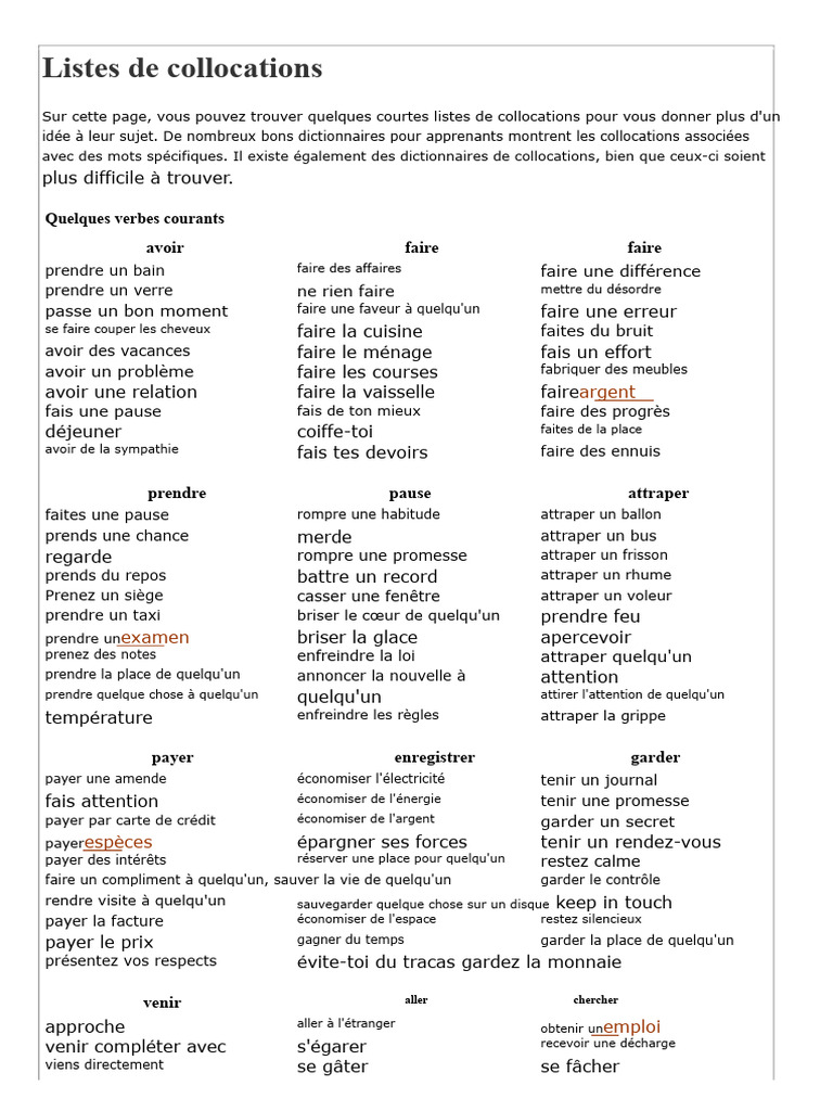 Listes de collocations en français | PDF