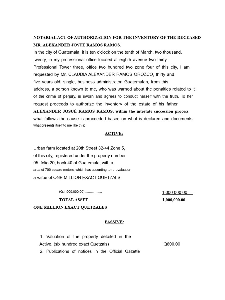 Notarial Act of Authorization For The Inventory of The Deceased | PDF