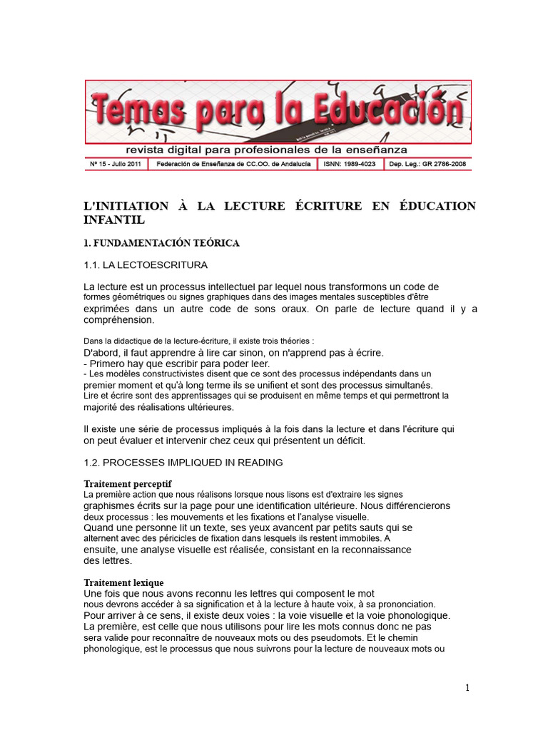 Initiation à la lecture et écriture en éducation | PDF | Concept de ...