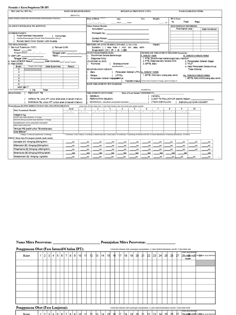 Formulir Kartu Pengobatan TB/IPT | PDF