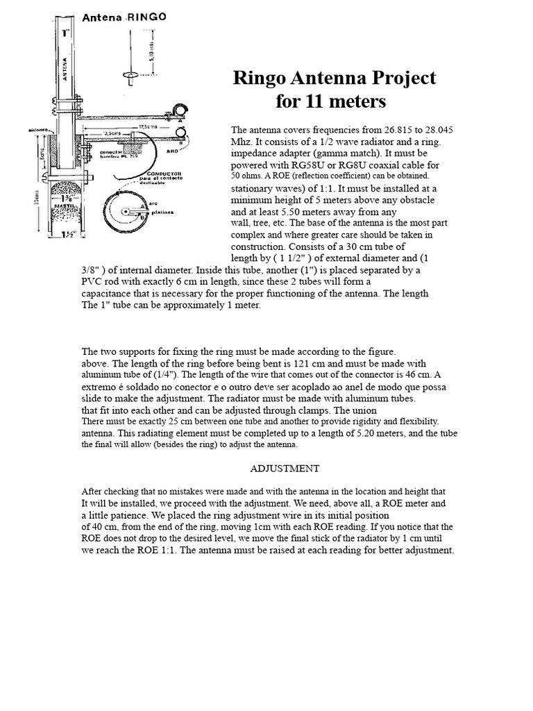 Ringo Antenna Project For 11 Meters | PDF | Antenna (Radio) | Electronics