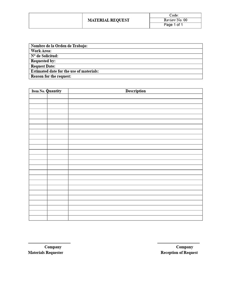 Material Request Form Template | PDF