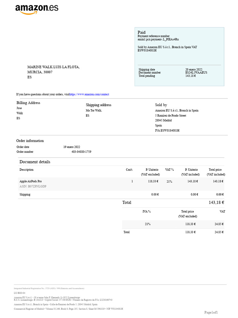 Amazon Order Invoice for AirPods Pro | PDF | Payments