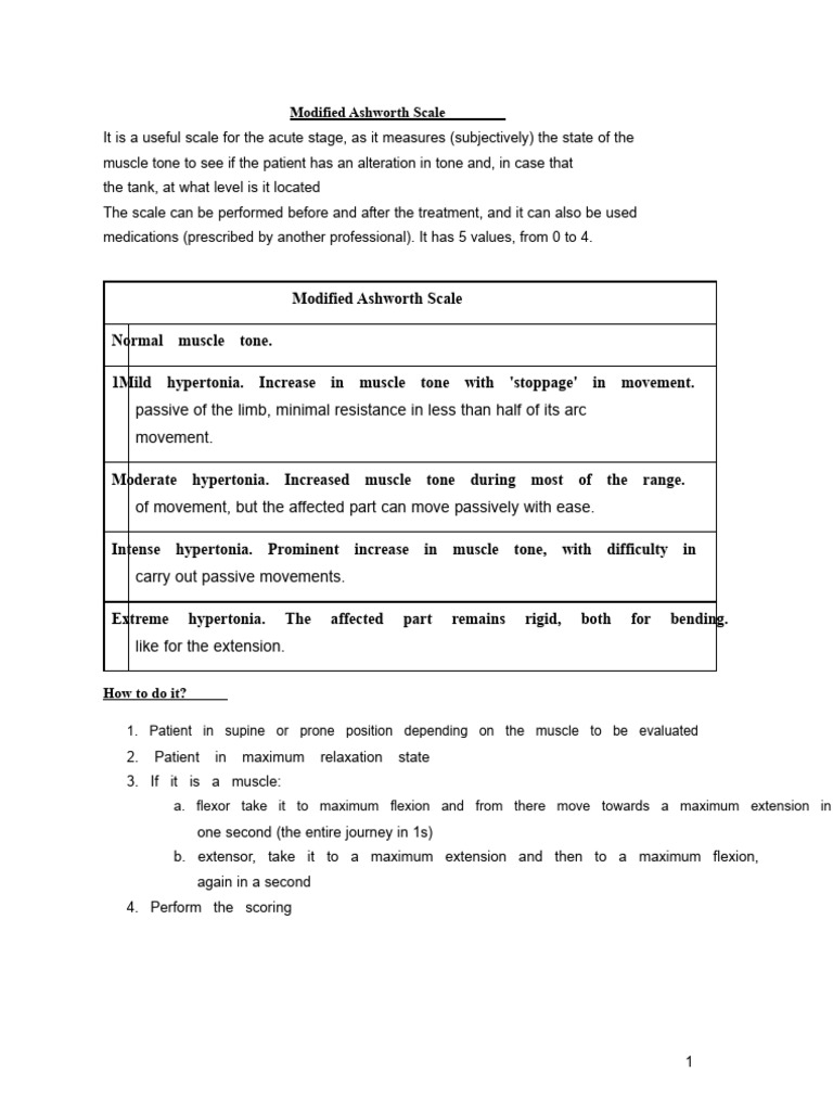 Modified Ashworth Scale for Muscle Tone | PDF