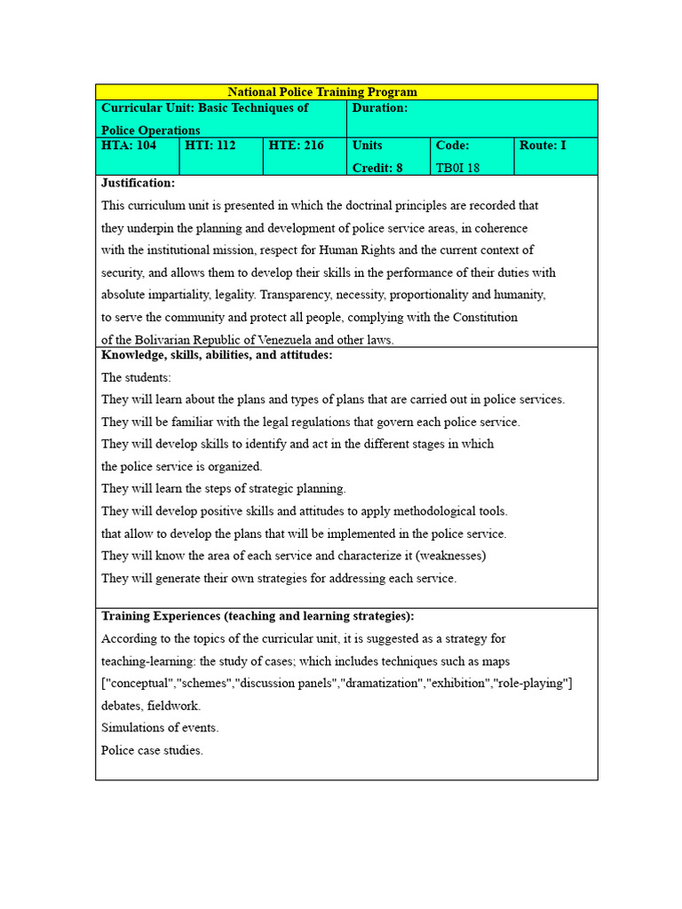 National Police Training Curriculum Overview | PDF | Police | Crimes