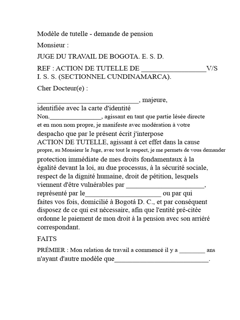 Demande de pension par action de tutelle | PDF | Retraite | Constitution
