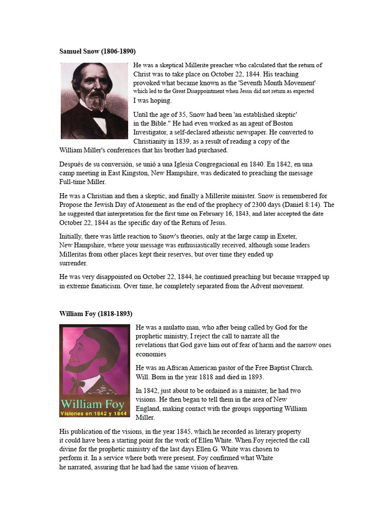 Samuel Snow | PDF | Seventh Day Adventist Church | Christian Belief And ...