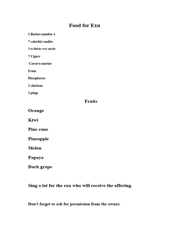 Exu Offering Ingredients List | PDF