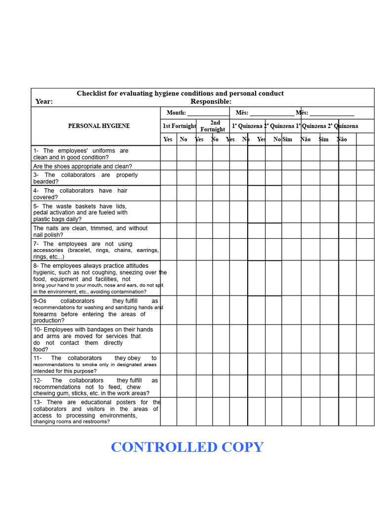 Hygiene and Conduct Evaluation Checklist | PDF | Hygiene | Public Toilet