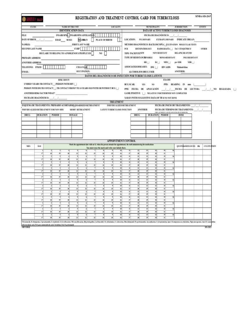 Tuberculosis Treatment Control Card | PDF | Tuberculosis | Medical ...