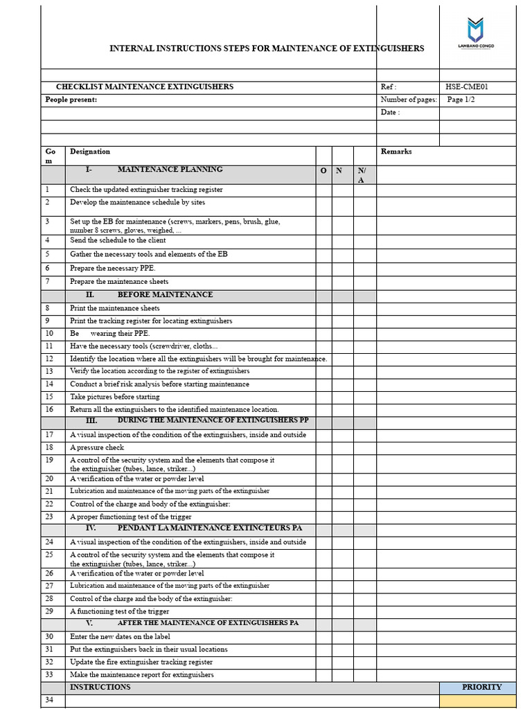 Fire Extinguisher Maintenance Checklist | PDF