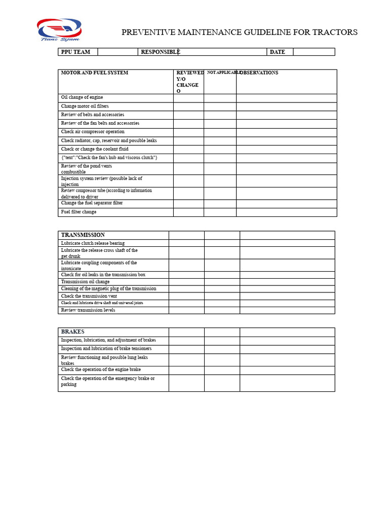 Tractor Preventive Maintenance Guide | PDF | Motor Oil | Engines