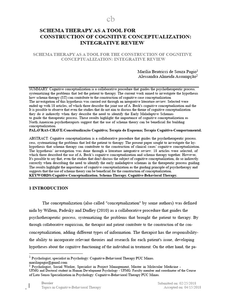 Schema Therapy in Cognitive Conceptualization | PDF | Cognitive ...