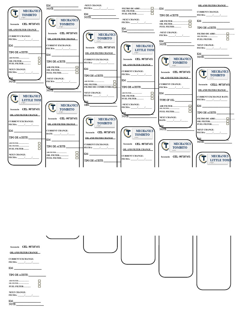 Oil and Filter Change Log Template | PDF | Fuel Economy In Automobiles ...