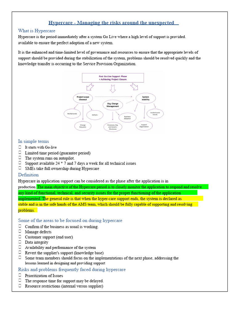 Hypercare Support: Post-Go Live Management | PDF | Usability | Computing