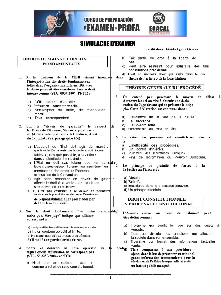 Simulacre d'examen sur les droits humains PDF Constitution Droits — free download