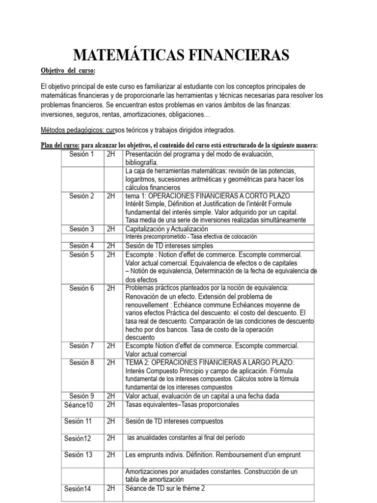 Curso y TD de Matemáticas Financieras Hasnaa Benomar 2020 | PDF ...