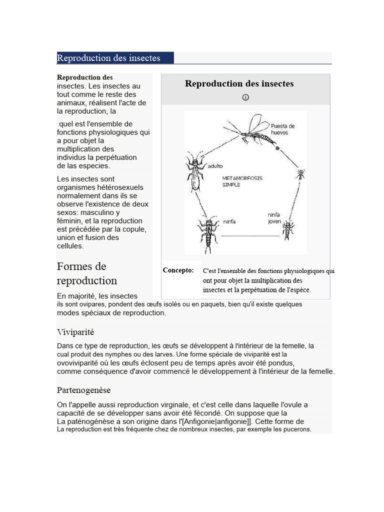 Reproduction des insectes : modes et types | PDF | la reproduction ...