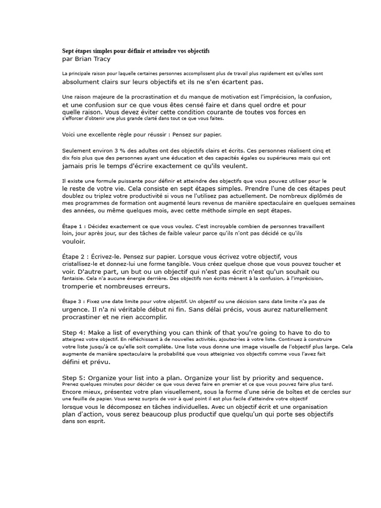 Atteindre vos objectifs en 7 étapes | PDF