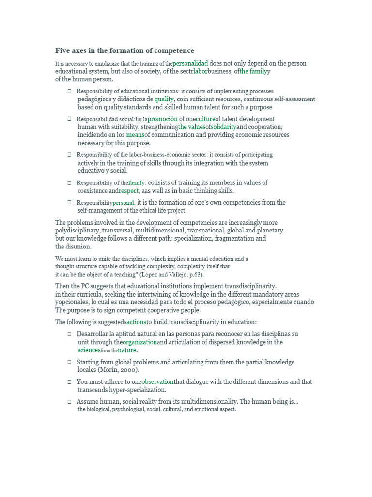 Five Axes in The Formation of Competence | PDF | Evaluation | Knowledge