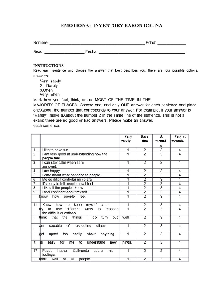 Emotional Inventory Baron Ice | PDF