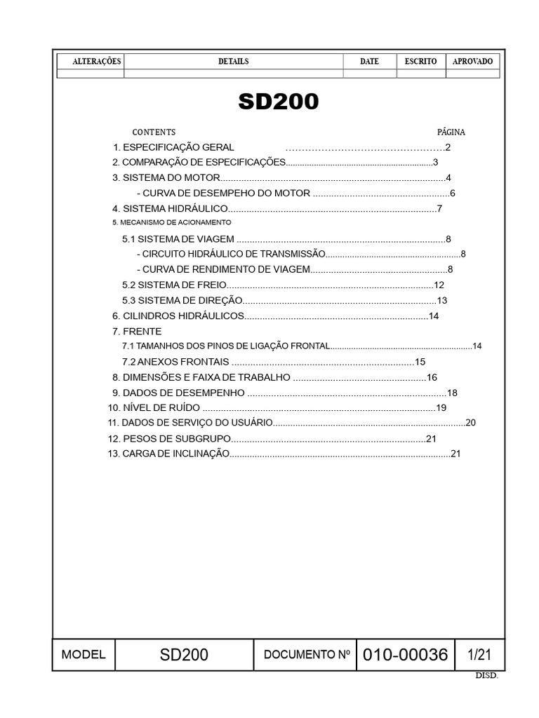Especificações Técnicas do Modelo SD200 | PDF | Eixo | Tecnologia de ...