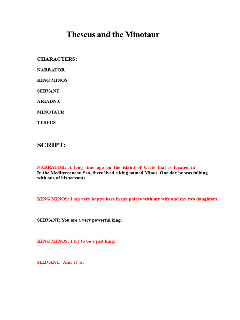 Theseus and the Minotaur Story Script | PDF | Minotaur | Theseus
