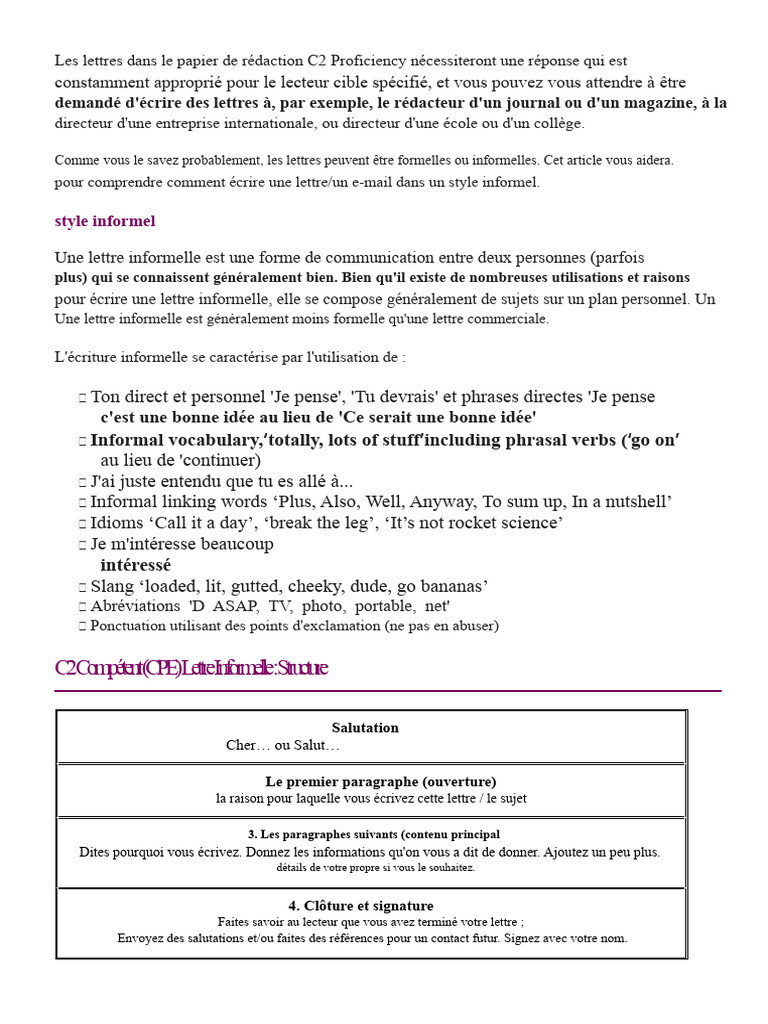 Écrire Une Lettre-Email Informelle de Niveau C2 | PDF | Genre ...