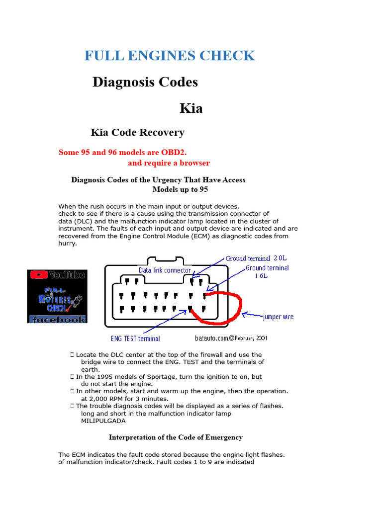 Kia Engine Diagnostic Codes Guide | PDF | Vehicle Technology ...