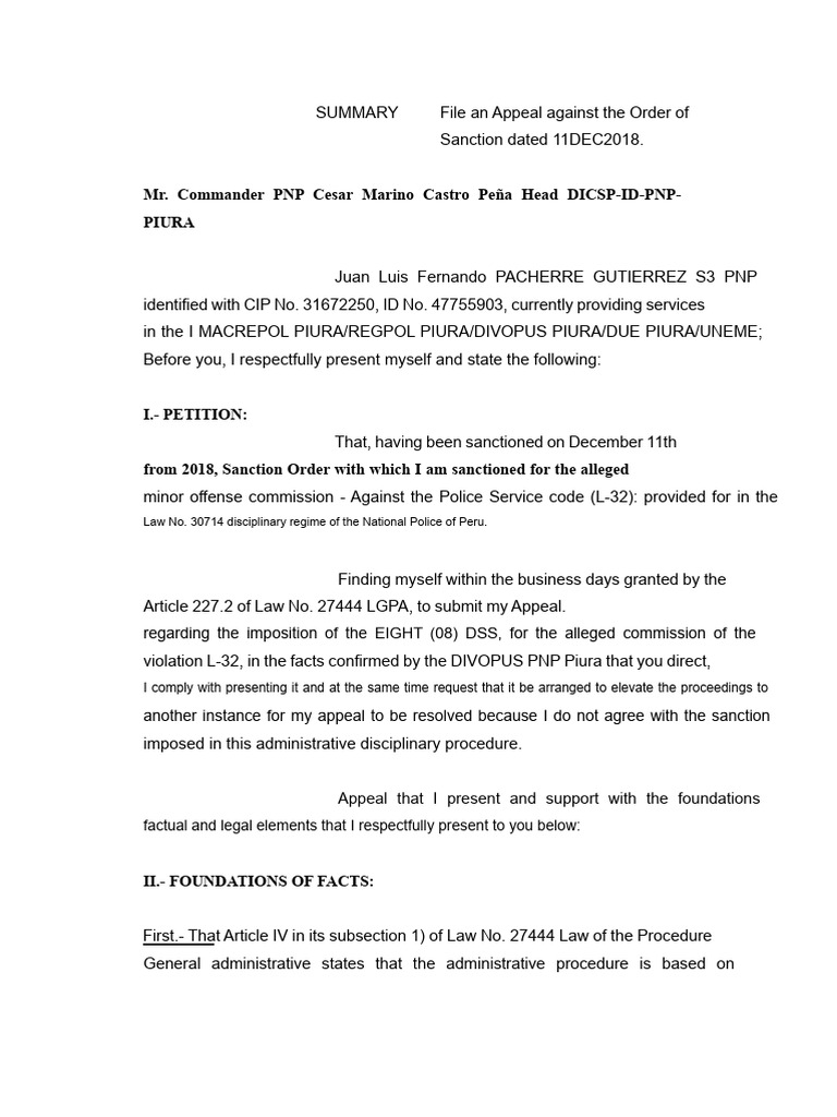Appeal Against Police Sanction Order | PDF | Administrative Law | Justice