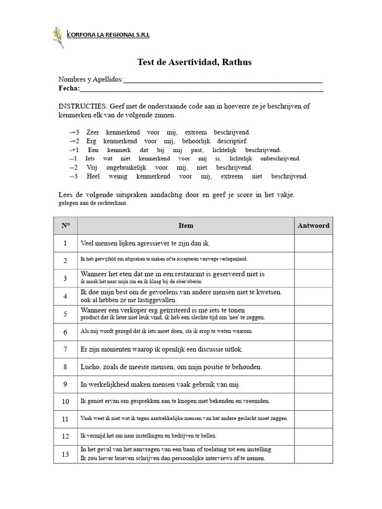 Assertiviteitstest Van Rathus | PDF