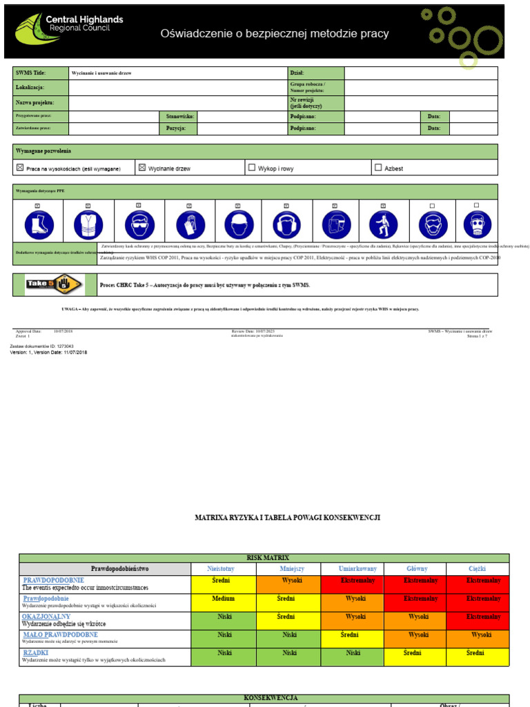 SWMS - Wycinanie I Usuwanie Drzew | PDF