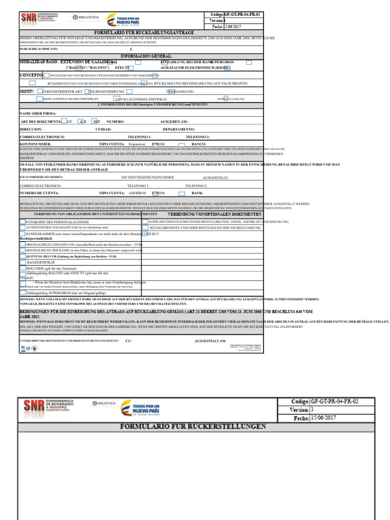Formular Antrag Rückerstattung Geld Baloto | PDF
