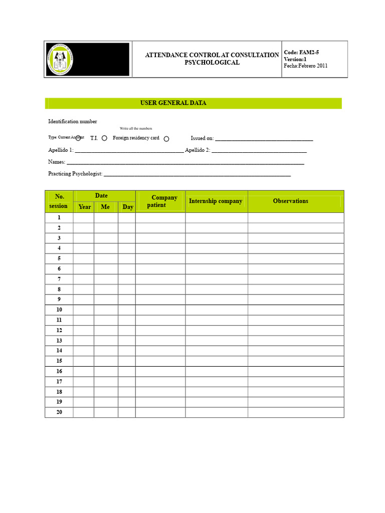 Psychological Consultation Attendance Log | PDF