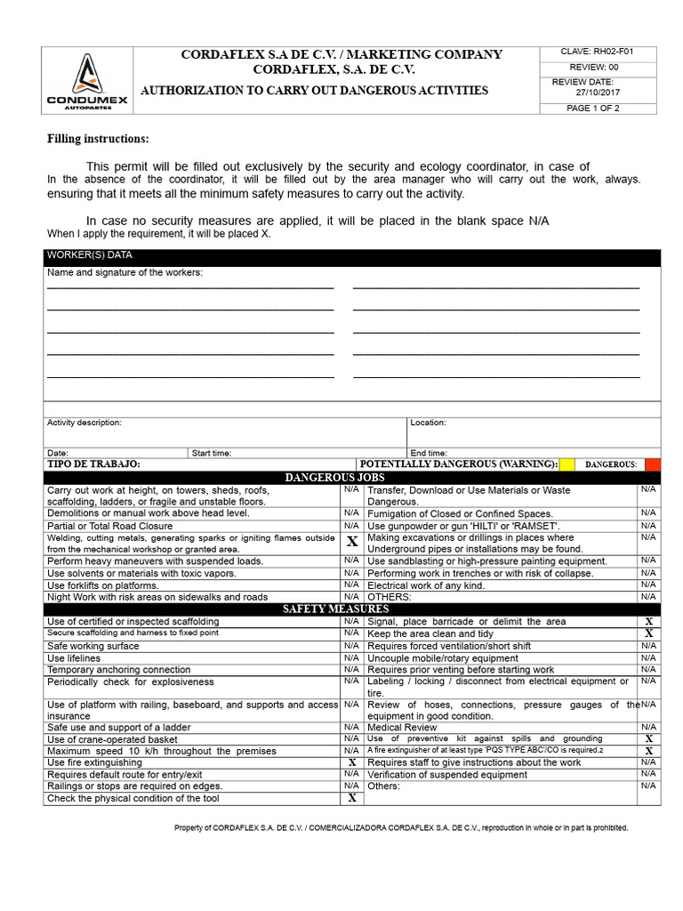Dangerous Activity Authorization Form | PDF | Scaffolding | Safety