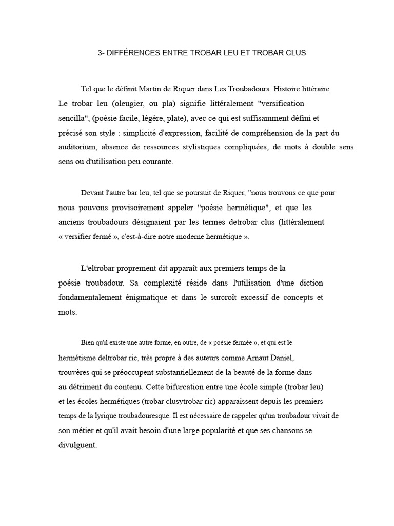 Différences entre Trobar Leu et Clus | PDF | Poésie | Amour